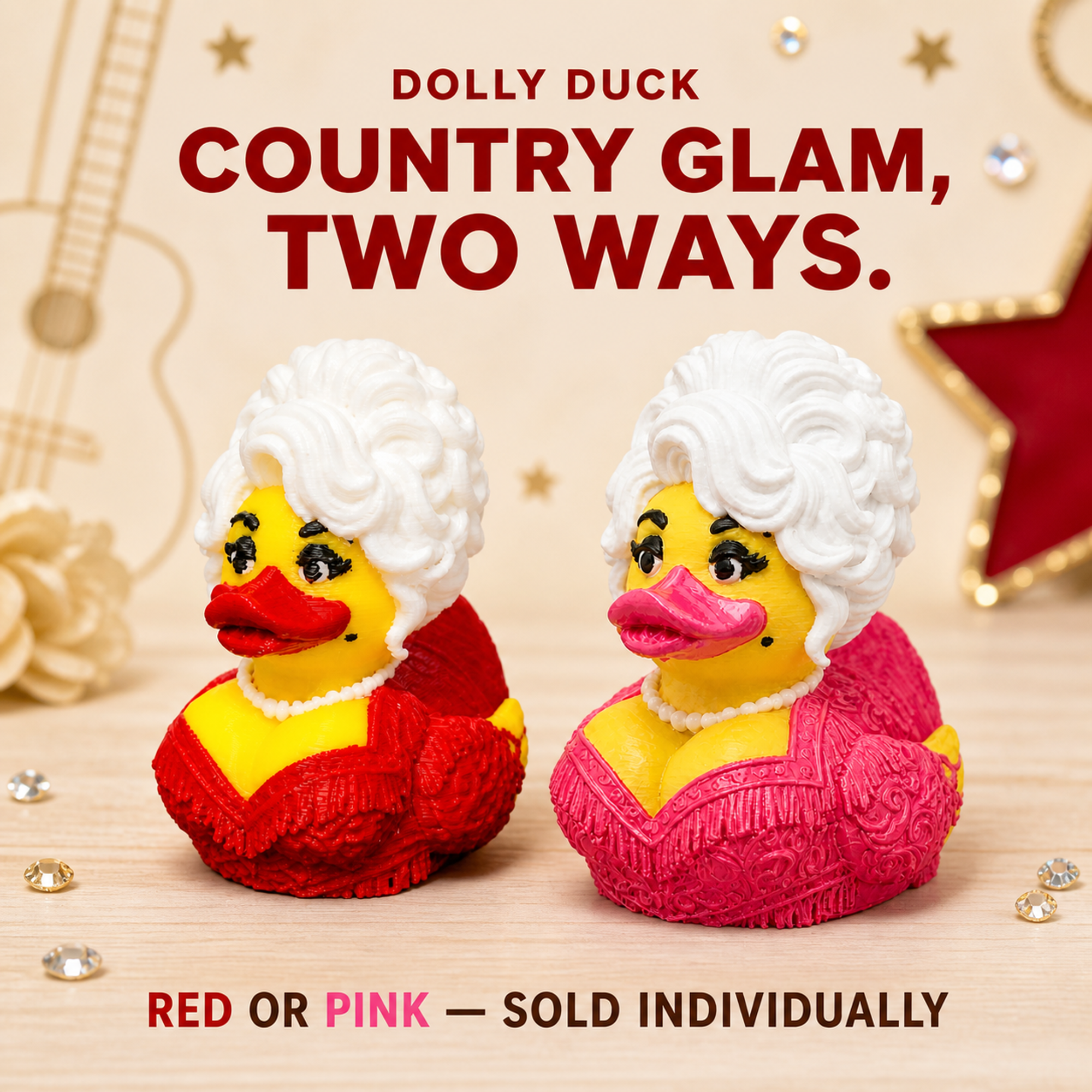 Pink and Red Dolly Duck Mini collectibles, sold individually
